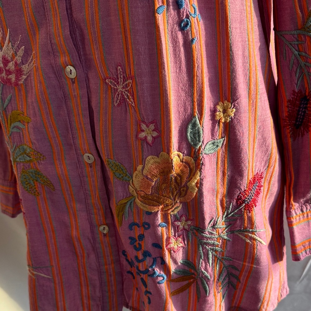 Johnny Was Workshop Stripe Indalo Button Down Shirt Tunic Top Boho Chic W28724 - Picture 5 of 11